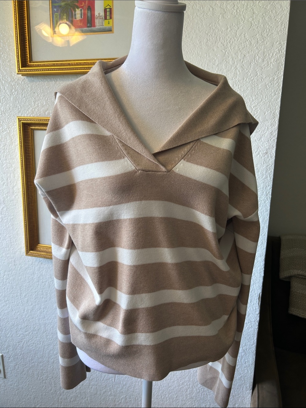 Cyrus Striped Hooded Pullover Sweater in Ivory and Cream